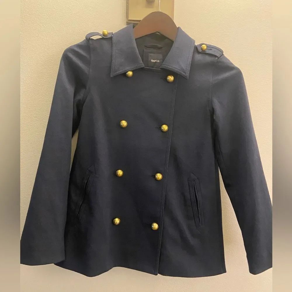 Kids size 10 Large GAP Dark Blue Pea Coat with Gold Buttons